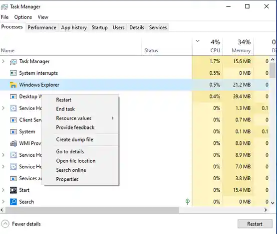 restart Windows Explorer