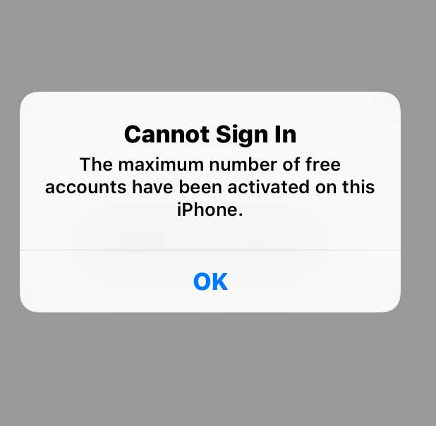 The maximum number of free accounts have been activated on this iPhone