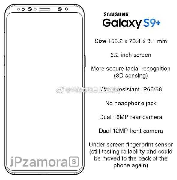 หลุดสเปก Samsung galaxy s9 plus