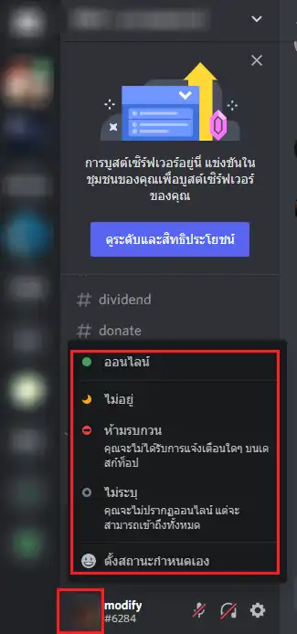 ตั้งค่าสถานะ Disocrd
