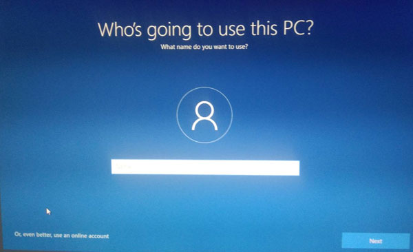 หน้าใส่ user แบบ offline ของไมโครซอฟท์